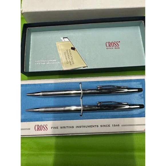 CROSS Set Ballpoint Pen And Pencil Vintage Retro Ireland Pen, Chrome